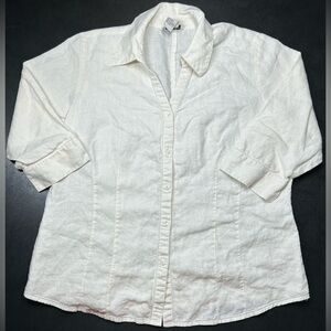 Bridgewater Studio Size 16W 100% Linen White 3/4 Sleeve Button Up Blouse
